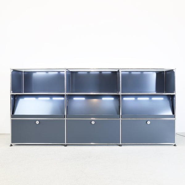 USM Haller E Highboard Anthrazitgrau 3x3 mit Bücherstütze