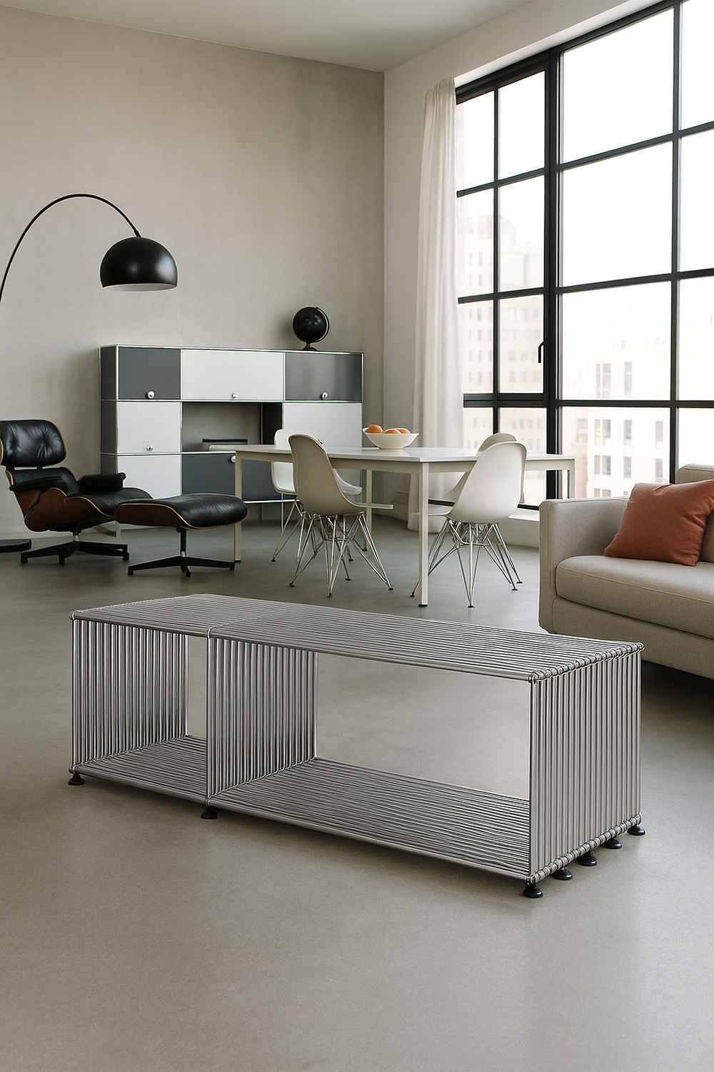 USM Haller Sitzbank aus verchromtem Rundstahl